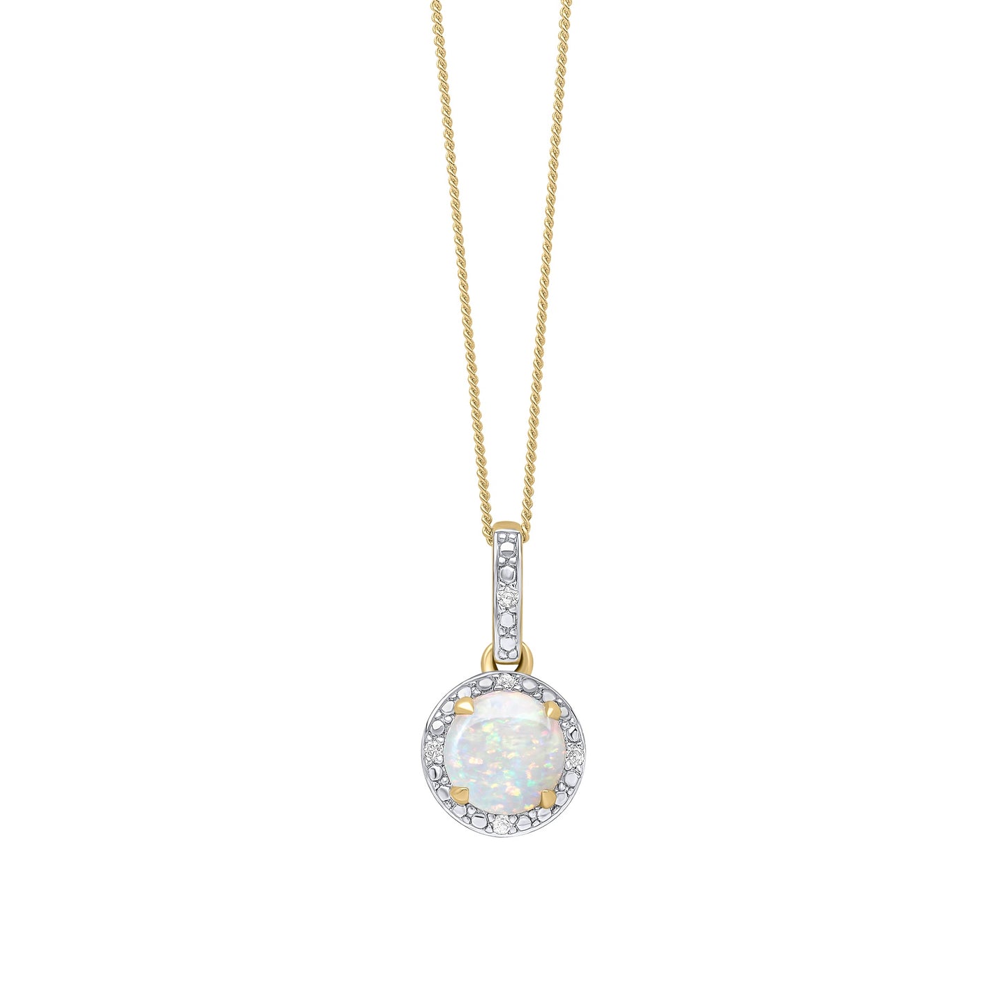 9ct Yellow Gold and White Gold Round Diamond and Opal Cluster Pendant
