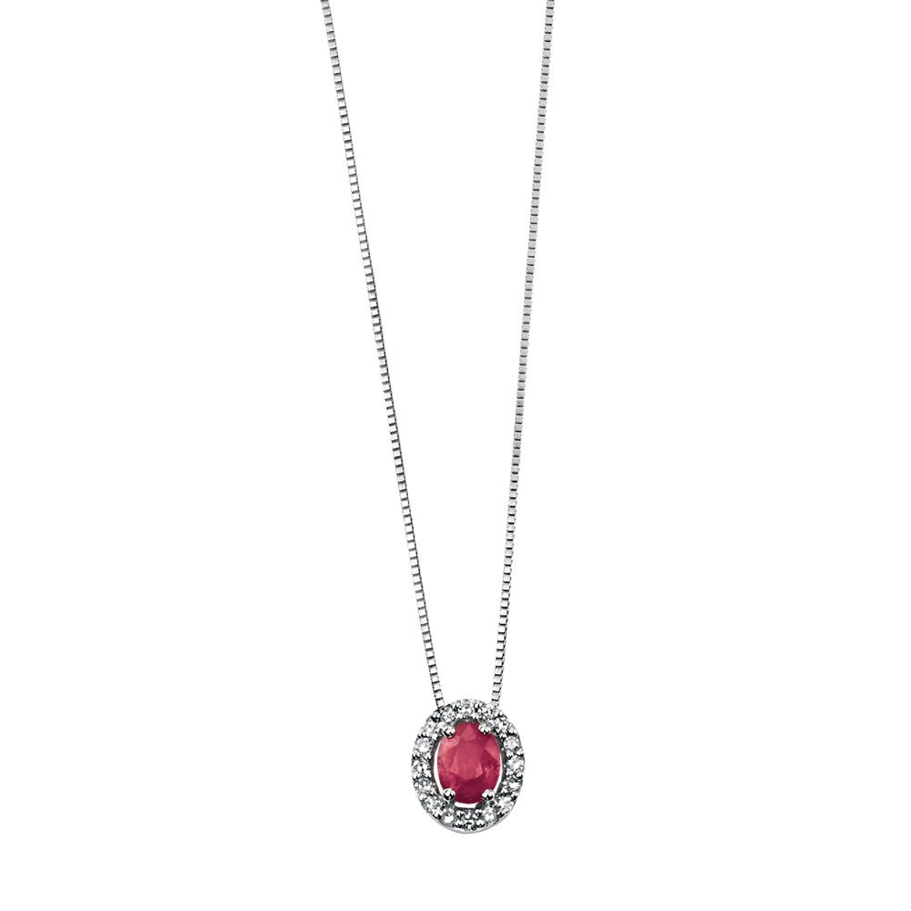 GP677R 9ct WG oval Ruby+ Dia Pendant