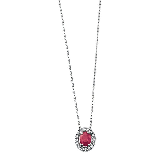 GP677R 9ct WG oval Ruby+ Dia Pendant