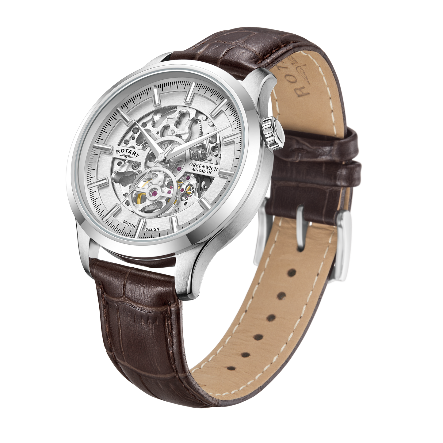 Brown Strap Skeletal Watch