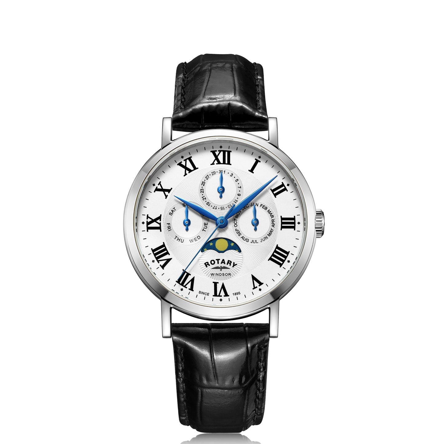 Black Leather Strap Moon Phase Watch