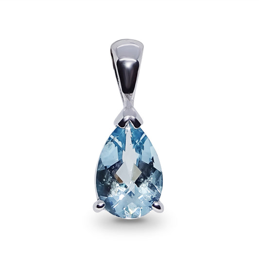 J40-9377-17W - 9ct w/g  aqua pear pendant