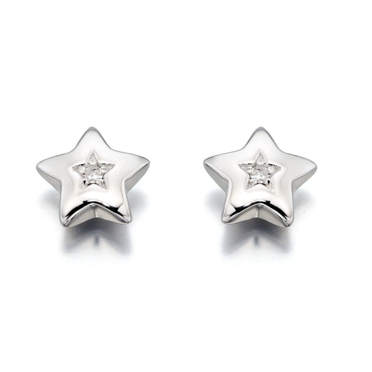 Noor - Silver Diamond Star Stud Earrings