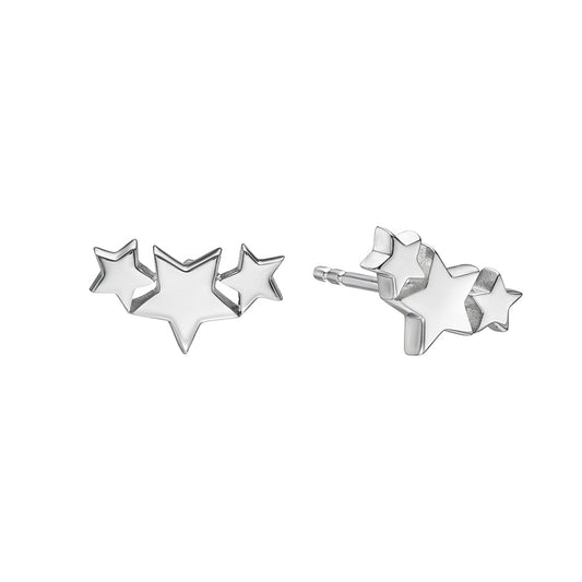 Halley - Silver Triple Star Stud Earrings