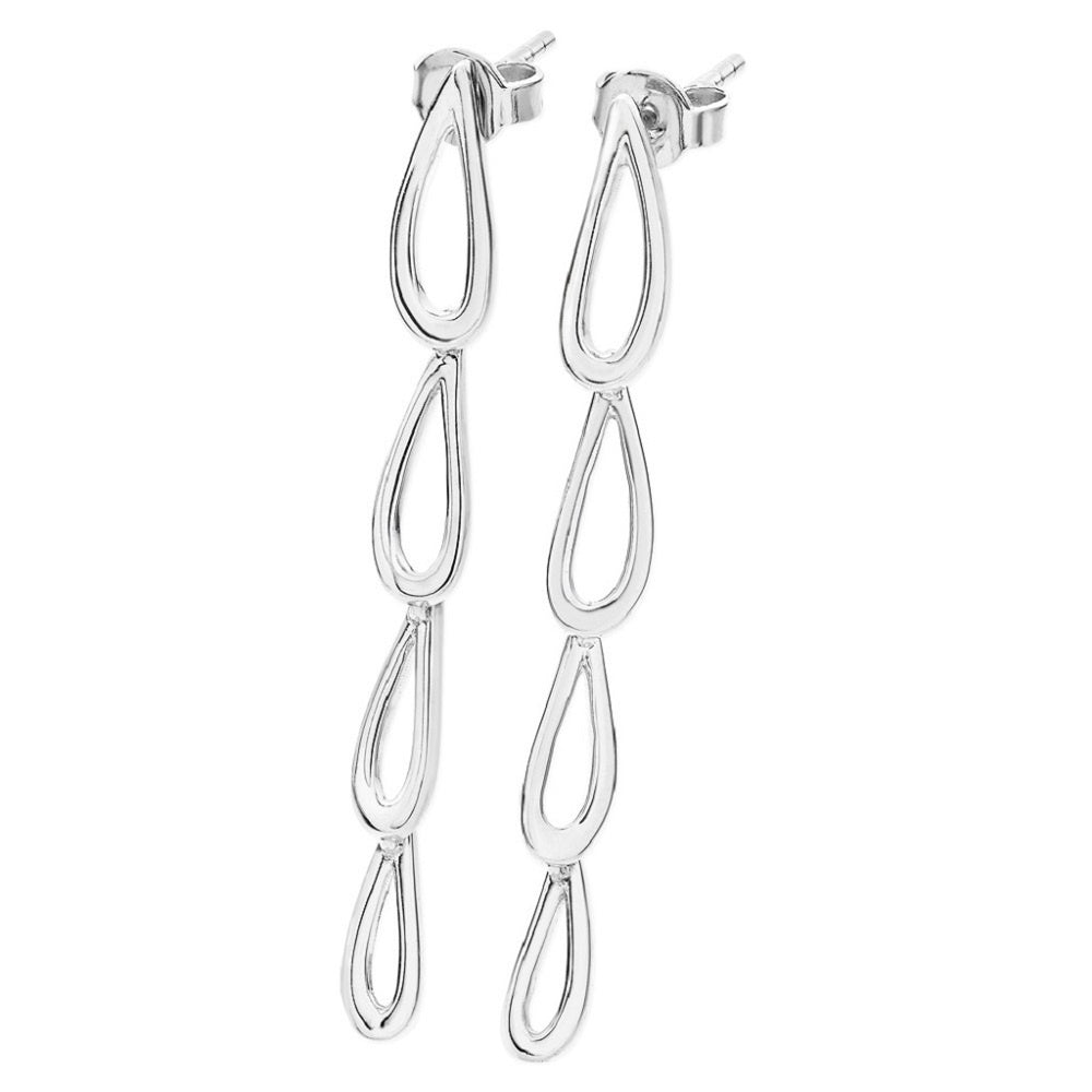 Silver Petal Drop Earrings